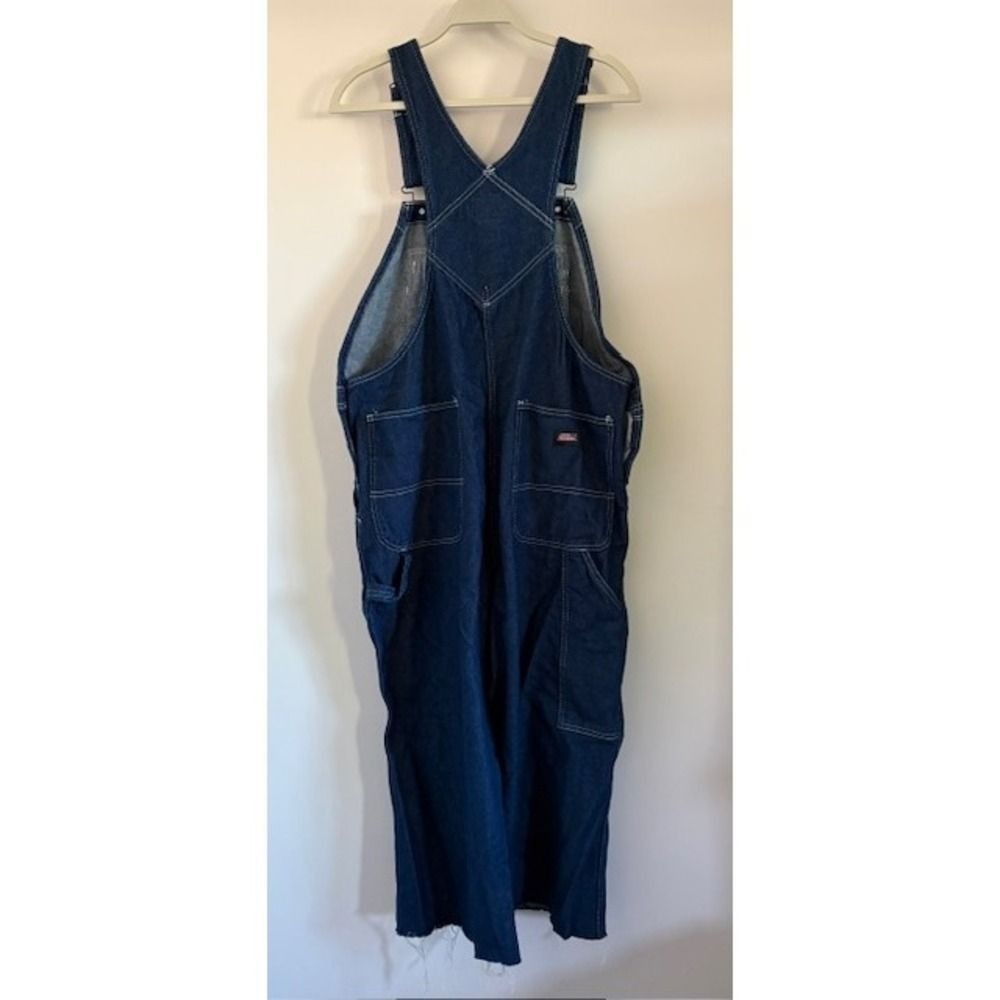 Dickies Womens Custom Peace Patch Denim Overalls Dark Wash Raw Hem Medium - Picture 2 of 5